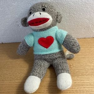 Dan Dee Plush Sock Monkey Teal Sweater w Heart Stuffed Animal 2015 10” Toy